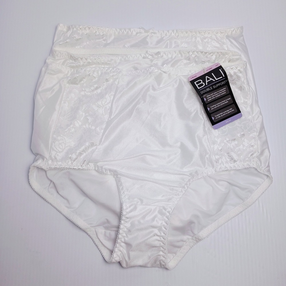Bali Double Support 3 Pack White Nylon Briefs Panties Size 6 M New